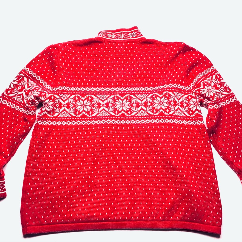 VTG Lands End Red 1/4 Zip Nordic ❄️ Christmas sweater heavy cotton knit XXL - Picture 9 of 9